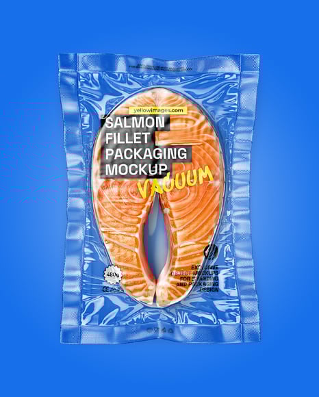 Clear Plastic Flow-Pack with Salmon Fish Steak Mockup
