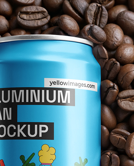 Drink Can on a Stack of Coffee Beans Mockup