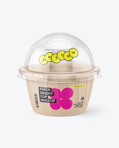 Kraft Paper Dessert Cup with Clear Plastic Dome Cap Mockup
