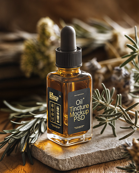 Amber Dropper Bottle with Oil Tincture Mockup