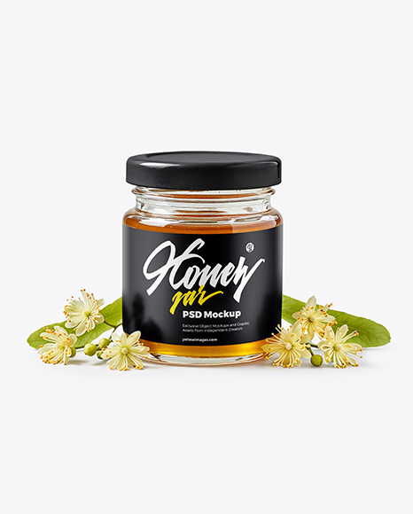 Small Clear Glass Jar with Linden Honey Mockup