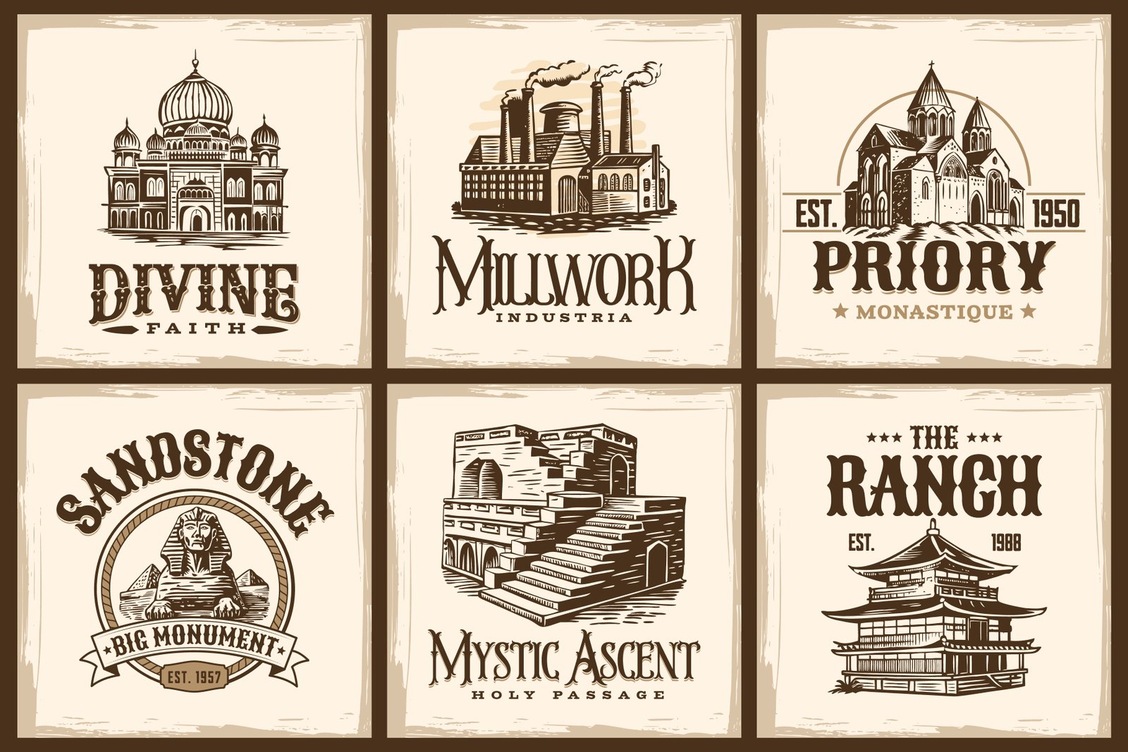 Vintage Building Illustration Set