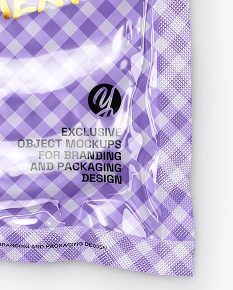 Glossy Plastic Flow-Pack with Sausages Mockup