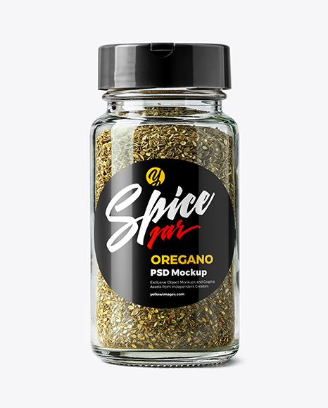 Glass Spice Jar with Oregano Mockup - Realistic mockups