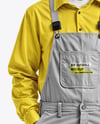 Builder Wearing Bib Overalls and Shirt Mockup
