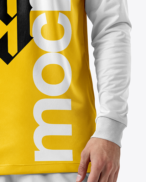 Soccer Player Wearing Long Sleeve Jersey and Shorts Mockup
