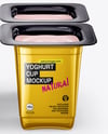 4 Metallized Plastic Yoghurt Cups Mockup