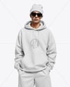 Young Man Wearing Oversize Hoodie and Beanie Hat Mockup