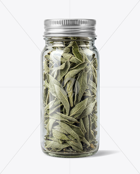 Glass Jar with Sage Herb Mockup