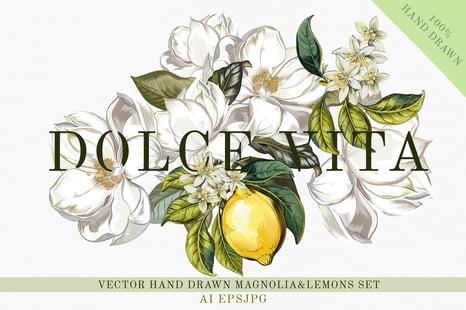 Lemons and Magnolia vector set - Creative Store