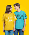 Young Couple Wearing Oversized T-shirts and Jeans Mockup