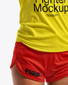 Female UFC Fighter Wearing T-Shirt & Shorts Mockup