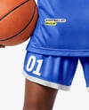 Black Woman with Afro Hairstyle Wearing Full Basketball Kit Mockup