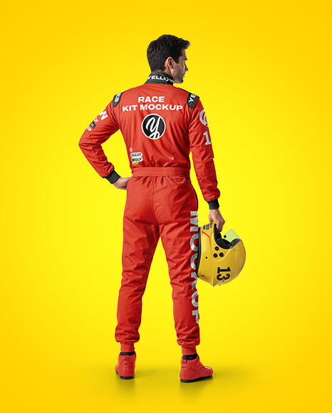 Man Wearing Racing Kit with Helmet Mockup