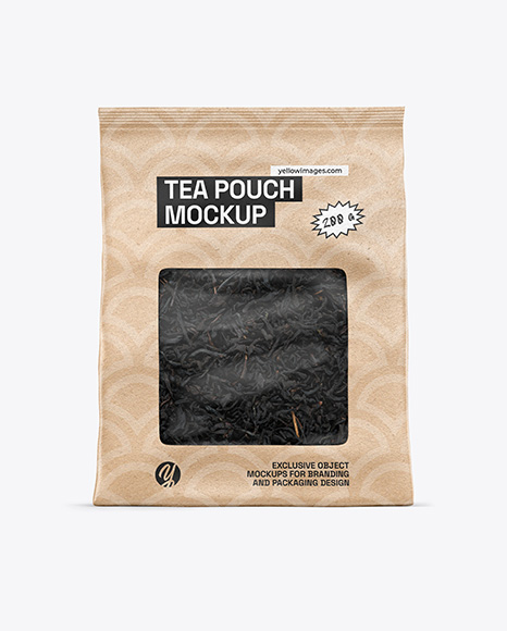 Kraft Pouch w Dry Black Tea Mockup - Stand pouch mockup