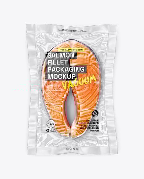 Clear Plastic Flow-Pack with Salmon Fish Steak Mockup