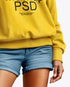 Black Woman Wearing an Oversize Sweatshirt and Shorts Mockup