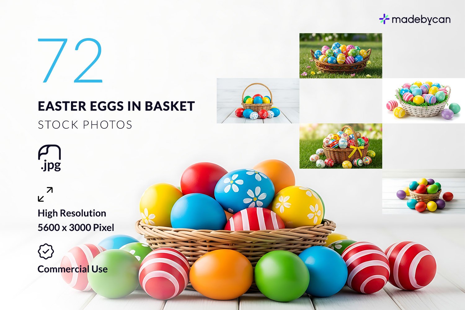72 Easter Eggs in Basket Stock Photos - Festive Holiday