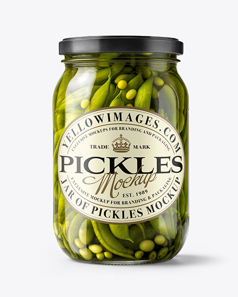 Clear Glass Jar with Pickled Green Beans Mockup - Glass+Jar+Of+Pickled+Cucumbers+Mockup+Set+In+Packaging+Mockups