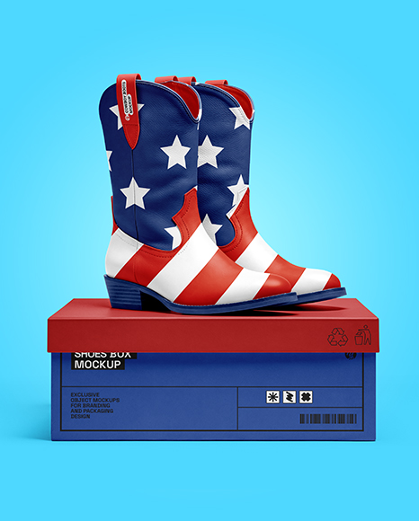 Cowboy Boots on Shoe Box Mockup