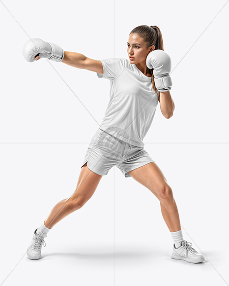 Female UFC Fighter Wearing T-Shirt & Shorts Mockup