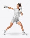 Female UFC Fighter Wearing T-Shirt & Shorts Mockup