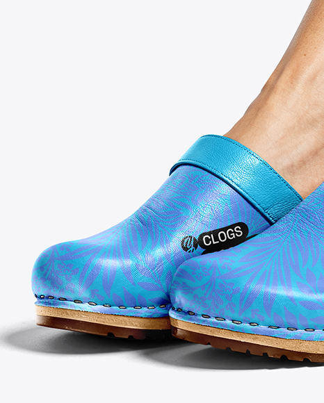 Pair of Clogs on Woman's Legs with Jeans Mockup