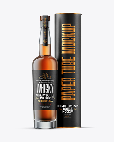 Tall Whiskey Bottle with Tube Mockup
