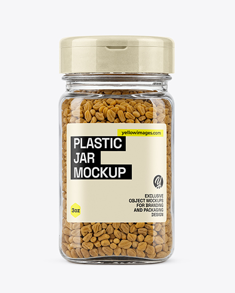 Square Plastic Jar with Fenugreek Seeds Mockup - Plastic jar mockup