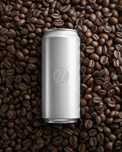 Drink Can on a Stack of Coffee Beans Mockup