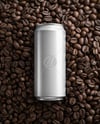 Drink Can on a Stack of Coffee Beans Mockup