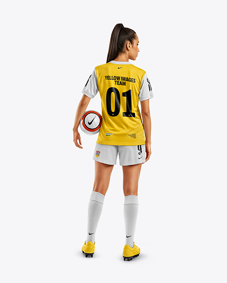 Female Soccer Player Wearing Jersey and Shorts Mockup - Soccer jersey