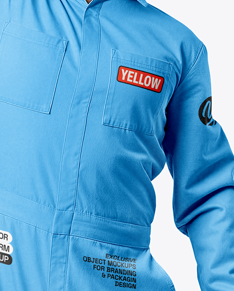 Powerlifter Wearing Janitor Uniform and Cap with Barbell Mockup