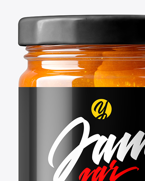 Glass Jar with Apricot Preserves Mockup