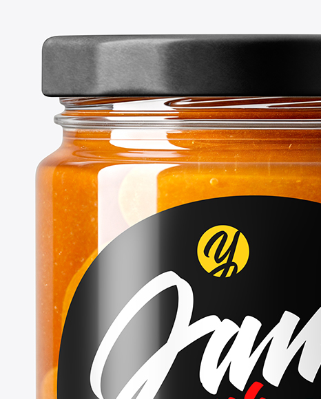 Glass Jar with Apricot Preserves Mockup