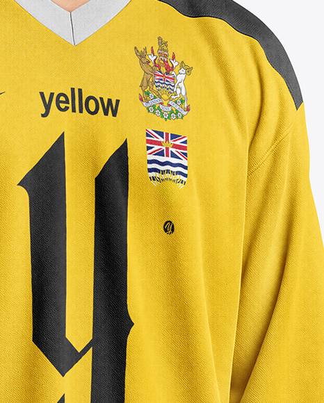 Man Wearing Ice Hockey Jersey and Cap Mockup