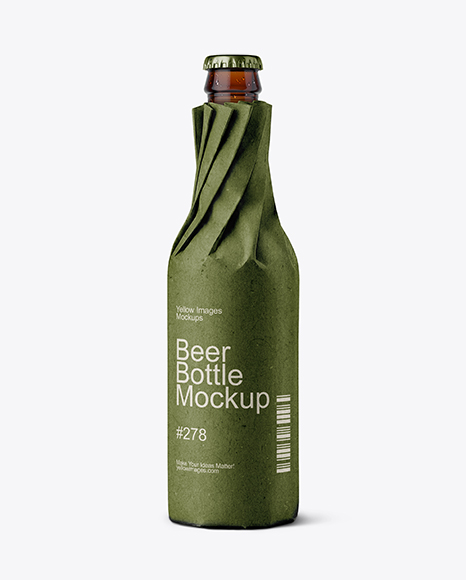 Beer Bottle in Paper Wrap Mockup