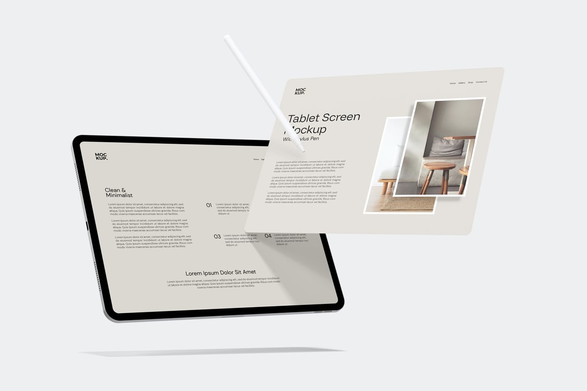 Landscape Tablet Screen Mockup With Stylus Pen