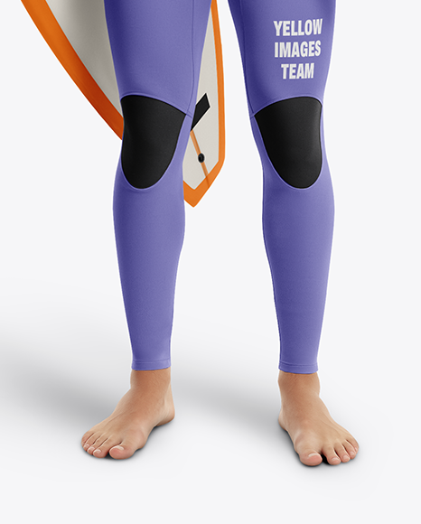 Surfer Wearing Wetsuit with Longboard Mockup