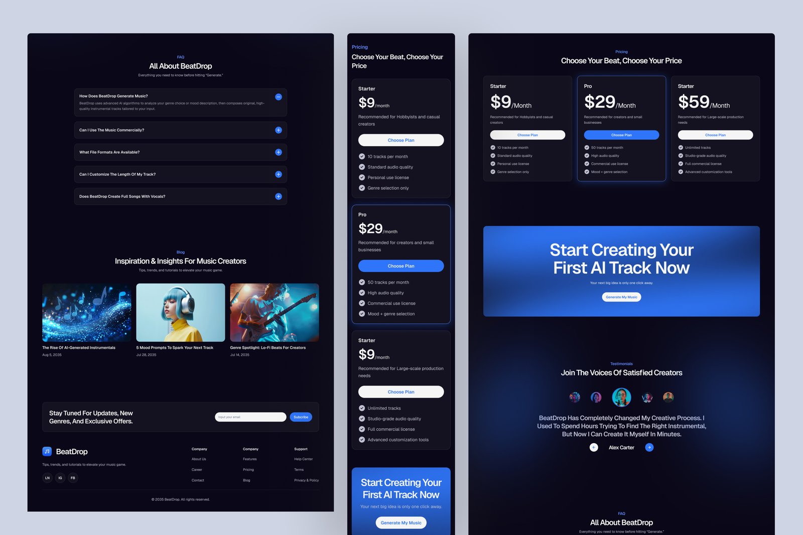 BeatDrop - AI Music Generator Website UI Figma Template