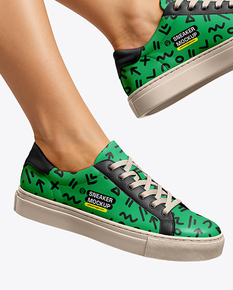 Pair of Sneakers on Woman's Legs Mockup