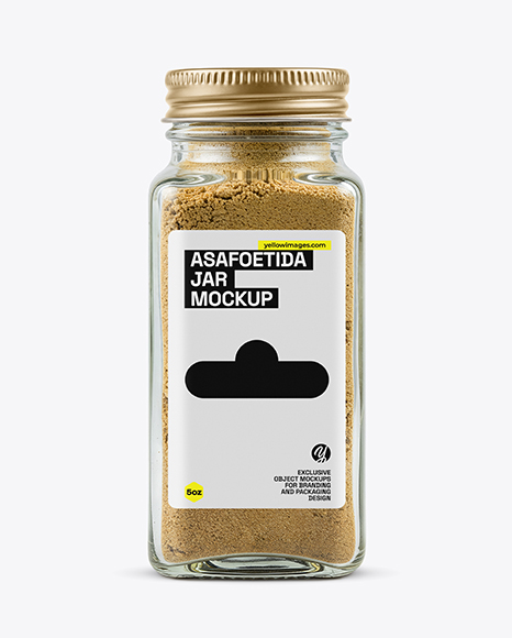 Square Glass Jar with Asafoetida Spice Mockup - Seasoning mockup