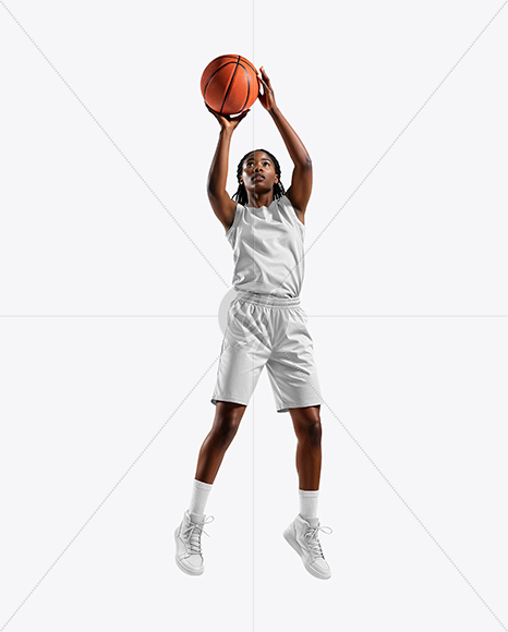 Woman Wearing Full Basketball Uniform and Holding Ball Mockup