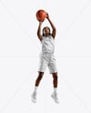 Woman Wearing Full Basketball Uniform and Holding Ball Mockup