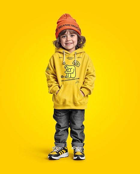 Boy Wearing a Hoodie and Beanie Hat Mockup