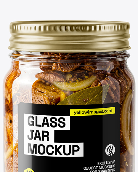 Clear Glass Jar with Canned Stewed Meat Mockup