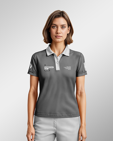 A Woman Wearing a Polo Shirt and Pants Mockup