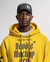 Black Man Wearing Hoodie and Baseball Cap Mockup