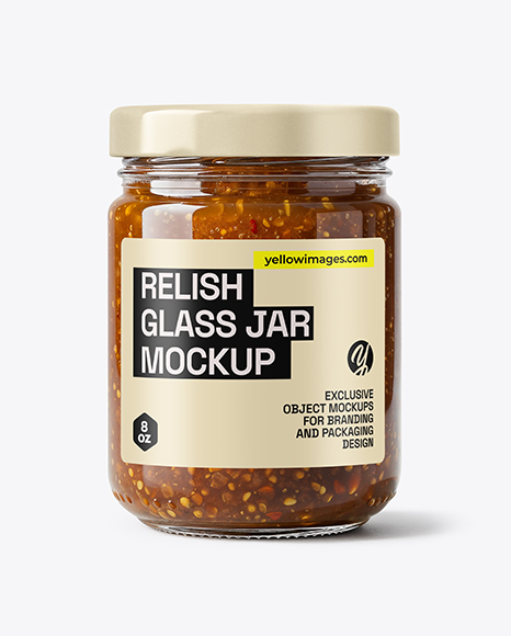 Glass Jar with Sweet Relish Sauce Mockup - Mockup shots