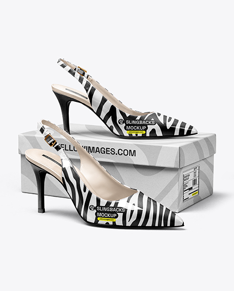 Pair of Glossy Slingbacks on Shoe Box Mockup - Shoe+Box+Mockup+2018+|+Free+Mockup